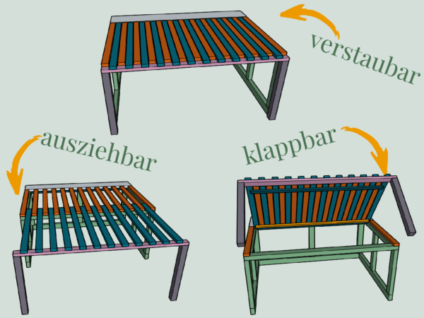 Das Bild zeigt die 2-in-1 Sitzbank die du mit der Anleitung aus dem E-Book nachbauen kannst