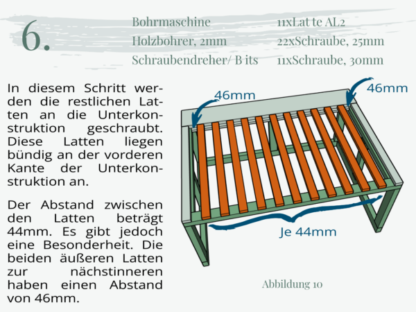 Das Bild zeigt Schritt 6 der Anleitung, einen Auszug aus dem E-Book für die 2-in-1 Sitzbank.