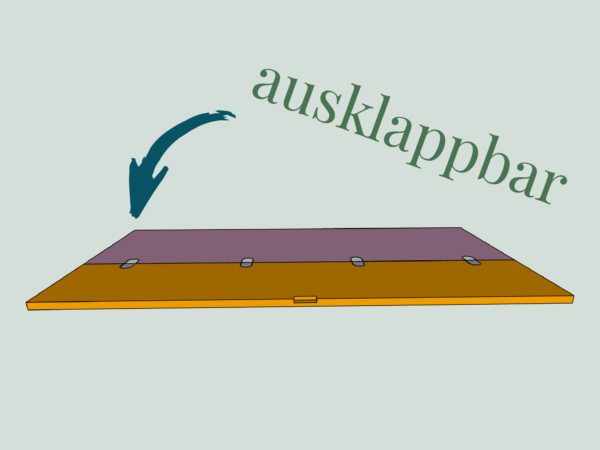 Das Bild zeigt den 2-in-1-Tisch im ausgeklappten Zustand.