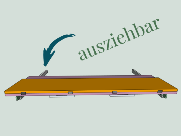 Das Bild zeigt den 2-in-1-Tisch im ausgezogenen Zustand.