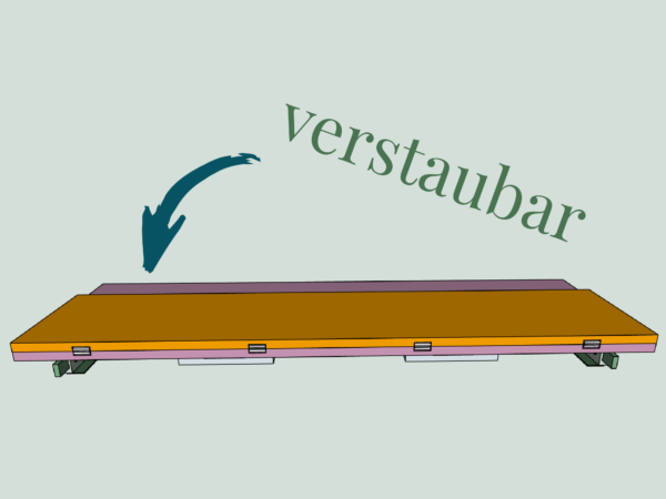 Das Bild zeigt den 2-in-1-Tisch im verstauten Zustand.